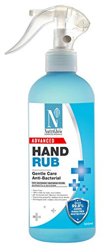 Nutriglow Advanced Organics Hand Rub Sanitizer with Natural Olive Extracts Kills 99.9% Germs & 100% Safe for Kids and Babies, Anti-Bacterial, Alcohol Based, Non Sticky Cleanser, 500Ml
