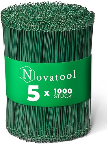 Novatool 5.000 Stück Rödeldraht mit Ösen 1,4 x 240mm Bindedraht Grün ummantelt, rostfreier & langlebiger Drilldraht, Drahtbinder, Ösendraht, Drahtschlinge, Blumendraht, rebdraht floristik, Rödler