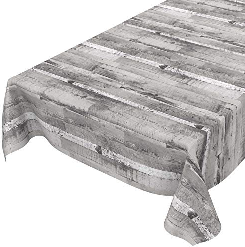 ANRO Tischdecke grau weiß Holzoptik ohne Einfassung – abwaschbar rechteckig – pflegeleichtes Wachstuch für Esstisch, Garten, Balkon 160 x 140 cm (Rechteckig)