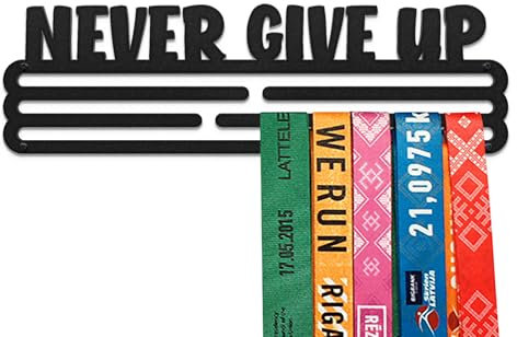 United Medals Never GIVE UP Medaillenhalter Running Laufen Sport für 30 Medaillen Aufbewahrung - Läufer, Sportler Geschenk Marathon Zubehör - Medal Holder Hanger Display Rack - Schwarz