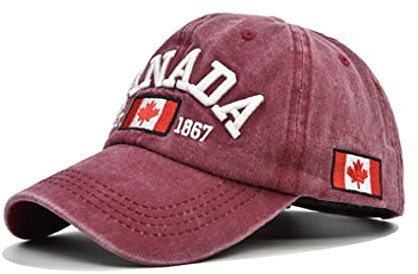 XibeiTrade Baseballkappe im Vintage-Stil, Kanada-Ahorn, für Damen und Herren, Baumwolle, Sport, Outdoor, lässiger Sonnenhut, weinrot, M