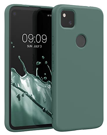 kwmobile Hülle kompatibel mit Google Pixel 4a Hülle - gummierte TPU Silikon Handyhülle - Schutzhülle für kabelloses Laden - Case in Tannengrün