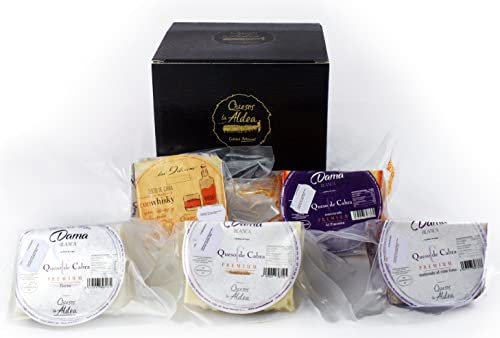 QUESOS LA ALDEA | Caja Regalo de Quesos de Cabra - 5 Cuñas Premium: Tierno, Semicurado, al Vino Tinto, al Whisky y al Pimentón | Pack Degustación Artesanal | Cesta Gourmet | Perfecto para regalar