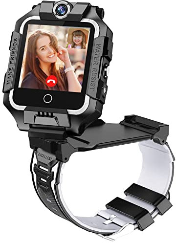 OKYUK Reloj Inteligente GPS 4G actualizado para niñas y niños, IP67 Resistente al Agua Reloj Inteligente para niños, con cámara WiFi Video, Llamada SOS, podómetro (Negro)