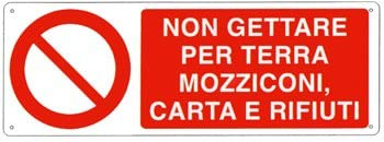 Social Crazy - Cartello Segnaletico UNI - Non Gettare Per Terra Mozziconi, Carta E Rifiuti - Adesivo Extra Resistente, Pannello In Alluminio 30x12 Cm