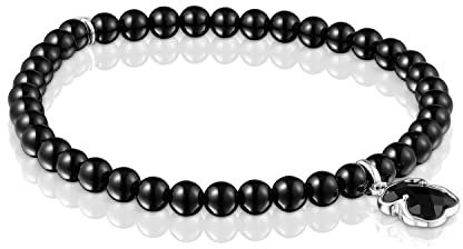 TOUS Elastisches Damenarmband aus Onyx mit Bärenmotiv in 0,9 cm Sterlingsilber, klassisch und rein, Icon Color Collection