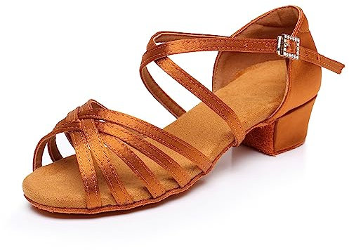 Scarpe da Ballo Latino Professionali per Le Donne Tacchi Bassi 3.5cm per Ragazze ChaCha Salsa Jazz Ballroom Scarpa da Ballo per Principianti Pratica Marrone 30EU
