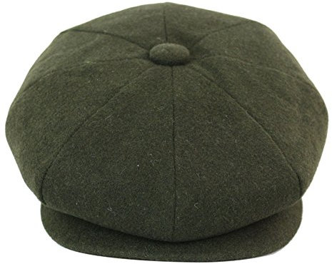 TruClothing Mens Tweed Newsboy Cap Baker Boy Flat Grandad Hat 8 Panel Plain Olive Green S