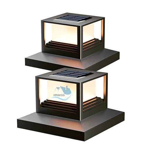 HMAKGG 2 Stück Solar Pfostenkappen Licht, LED Pfostenleuchten für Außen, Garten Zaunpfosten Lampe Wasserdicht für 10 * 10 CM Holzpfosten, Deck Säulenlampe Landschaft, Weiß & Warm, 2 Modi