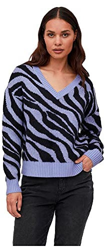 Vila Damen Viril Feami Mix V-neck L/S Knit Top Noos Pullover, Pale Iris/Pattern:with Black,M