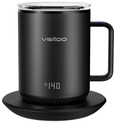VSITOO S3 Self-Heating Mug with Lid, Temperature Control Smart Mug, Coffee Cup Warmer, Both Manual and App Controlled, Stainless Steel Shell 10 oz