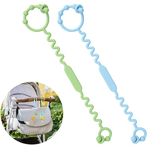 Vicloon Cup Catcher, 2 Stück Sicherheitsgurte Für Spielzeug,Trinkbecher Halteriemen Verstellbarer für Kinderwagen/Babytrage/Autositz, 100% Lebensmittelqualität Silikon, BPA-frei(Blau + Grün)