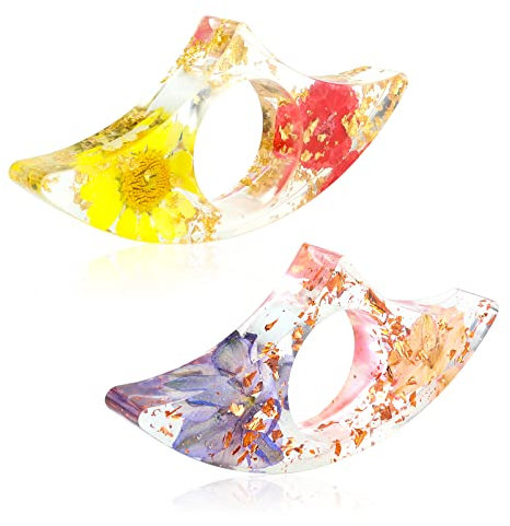 Prasacco Lot de 2 supports de page de livre, fleurs séchées en résine pour lecture, anneau de pouce, marque-pages, accessoires de lecture pour les lecteurs amateurs de livres, marque-pages
