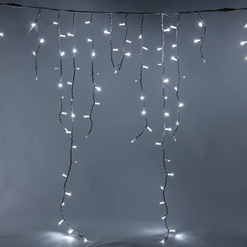 LUCCIKA® Wasserfall Stalaktiten Regenzelt 4 x 1,5 m mit 304 Maxi-LEDs und Blitz für den Außenbereich Professionell verlängerbar (Eisweiß)
