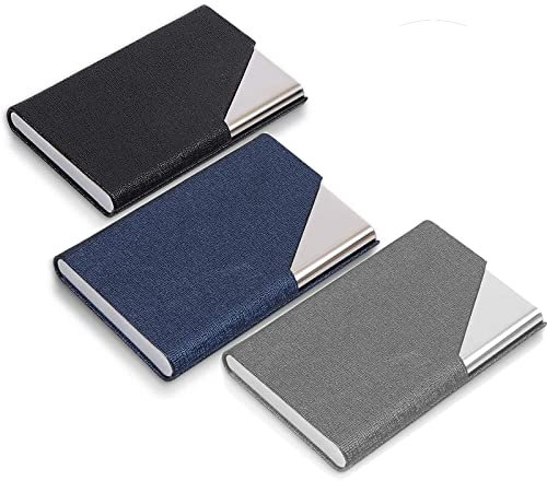 XOPOZON Lot de 3 Porte-Cartes de Visite, Etui Carte de Visite Acier Inoxydable, Portefeuille pour Cartes de Crédit et d'Identité avec Fermeture Magnétique pour Les Voyages et Les Affaires