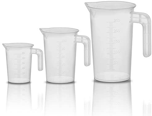 Messbecher Klein 50ml 100ml 250ml, Transparent 3 Pack Messbecher Set Klein Mit Griff, Hitzebeständig Präzisions Messbecher für Labor Küche Garten Reiniger