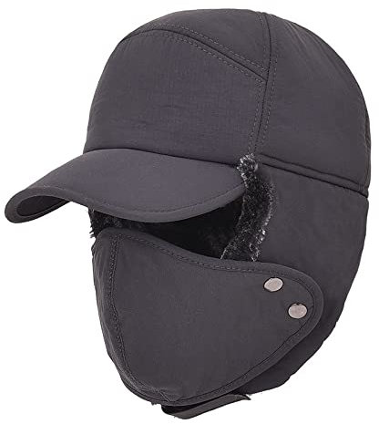 DEPAJA Russische Mütze Winter Warme Winddichte Mütze Männer Frauen Mütze Bomber Kunstpelz Ohrenklappe Mütze Schwarz Ski Trooper Trapper Kalte Anti-Schnee-Mütze,Grau,56-62Cm