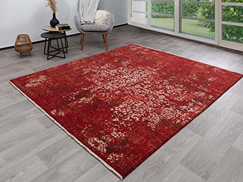 Steffensmeier Nepal Indien Teppich Pasni | Wolle, Rot, Größe: 250x350 cm, Wollteppich für Wohnzimmer und Schlafzimmer