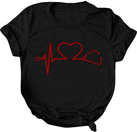 Sportunterhemden Damen Atmungsaktiv Frauen Casual Valentinstag Print T-Shirt Kurzarm Shirt Loose BluseTops Bad Taste Party