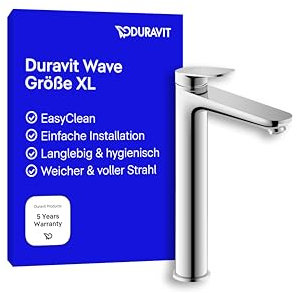Duravit Wave Waschtischarmatur, Größe XL (Auslauf Höhe 236 mm), Wasserhahn Bad, Armatur Waschbecken, Chrom