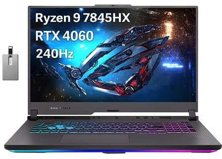 Asus 2023 ROG Strix G17 17.3” QHD 240Hz Gaming Laptop, AMD Ryzen 9-7845HX, NVIDIA GeForce RTX 4060, 32GB DDR5, 1TB PCIe SSD, RGB Backlit Keyboard, Wi-Fi 6E, Win 11 Home, Gray, 32GB Snowbell USB Card