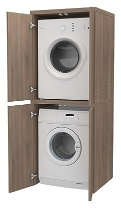 VE.CA – Meuble lave-linge avec portes – en bois – couleur noyer – colonne laveuse et sèche – Gain de place – Housse lave-linge – Fabriqué en Italie