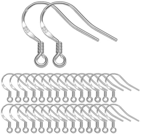 ASYKNM Ohrring Haken,Ohrhänger Ohrhaken,925 Silber Ohrring Haken,Hypoallergene Ohrhaken,Ohrringe Zubehör mit Perlen und Spule,DIY Ohrhänger Schmuckherstellun(Silber,50 Stück)