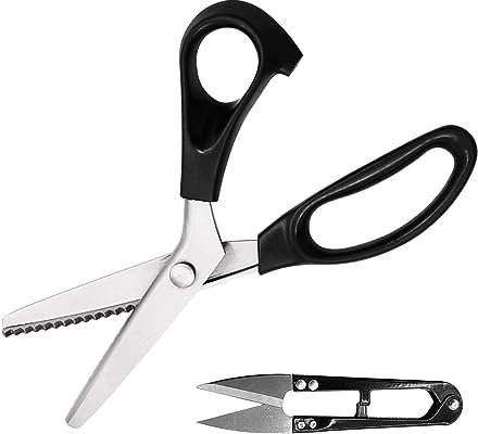 1 Gezahnte Stoffschere, mit 1 kleiner Schere, professioneller Schneiderschere, handgefertigte Welle Schere, geeignet zum Schneiden von Stoffen, Seilen, Papier, Bastelarbeiten (schwarz)