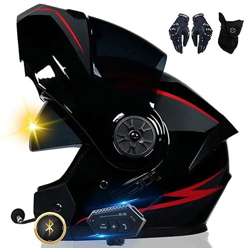 Bluetooth Motorradhelm, Vollvisierhelm mit 2 Fahrern Helm Bluetooth Intercom DOT/ECE Genehmigt, Leicht, Klapphelm mit Doppelvisier, Modularer Helm für Erwachsene Männer Frauen S~XL