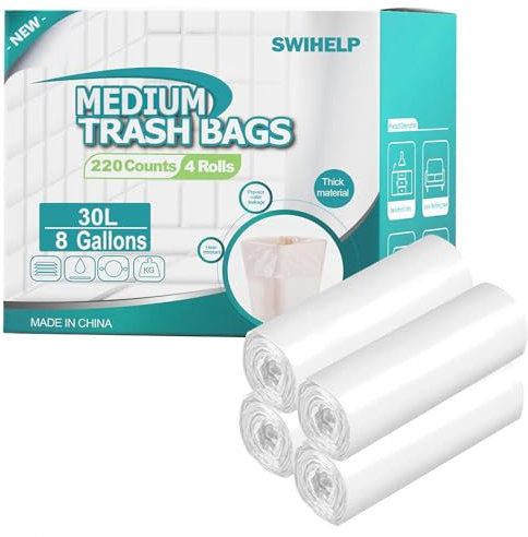 SWIHELP Sac Poubelle 30 Litres 220 unité Sac Poubelle Ultra Resistant,ménages, déchets de jardin dans la cuisine, le bureau, la maison