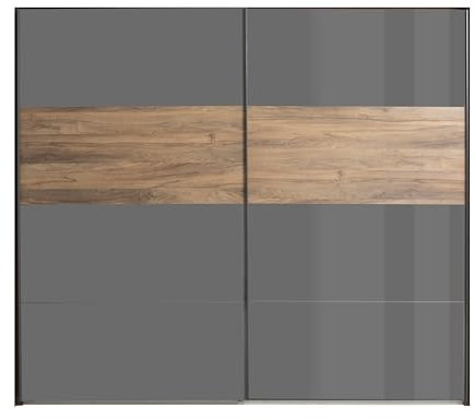 AVANTI TRENDSTORE Contandone Kleiderschrank mit 2 Schiebetüren, aus laminiertem Holz, Farbe: Walnuss, Hochglanz und Grau. Aus der Serie Contandone. Maße LAP 251 x 223 x 60 cm
