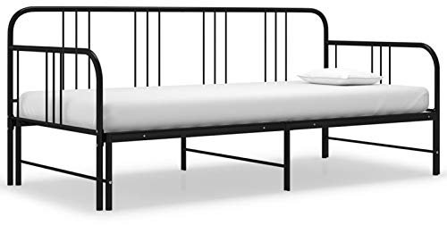 ARKEM Tagesbett Ausziehbar Schwarz Metall 90x200 cm Bettgestell Bed Frame Betten Lattenrost Tagesbett