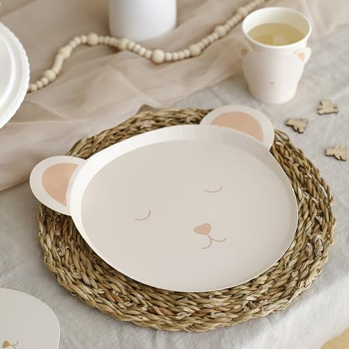 Ginger Ray Lot de 8 assiettes en carton blanc en forme d'ours en peluche pour fête prénatale Neutre