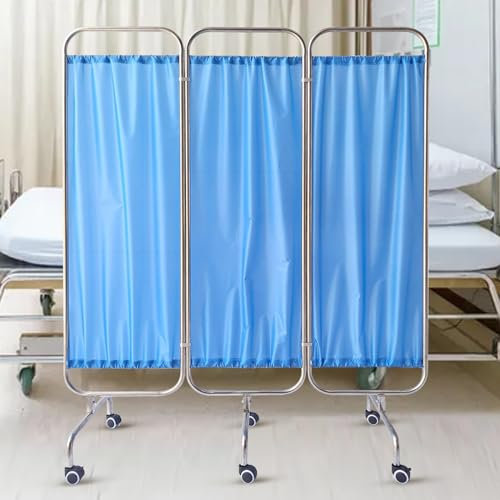 Medical Privacy Screen,Folding Screens and Room Dividers Privacy Curtains with Wheels for A&E, Wards, Hospitals Mobile Stainless Steel Partitions Removable for Cleaning (A)