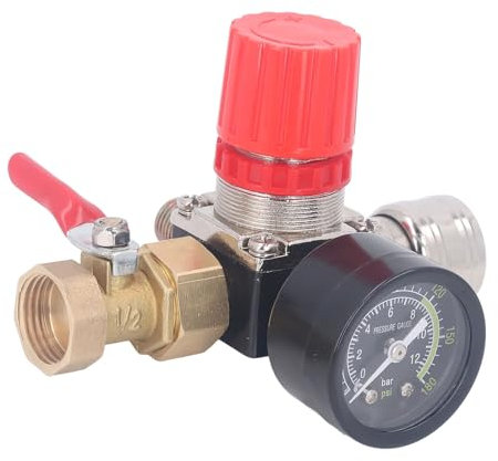 SEAFRONT Luftkompressor-Druckregler-Set, Pneumatischer Werkzeugregler mit Manometer, 4-Wege-Ventil, 0–180 PSI, Europäischer Stil (1/2 Zoll Kugelhahn)