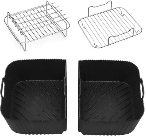 4pcs Air Fryer Accessories for 10.4L Ninja AF500UK AF500UKCP Dual Air Fryer MegaZone Foodi Flex Drawer, 304 Stainless Steel Air Fryer Rack x2 and Silicone Air Fryer Liners x2