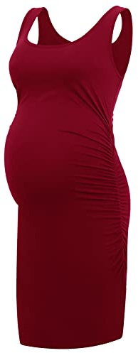Smallshow Women's Maternity Dress Sleeveless Ruched Pregnancy Clothes Summer,Wine,S