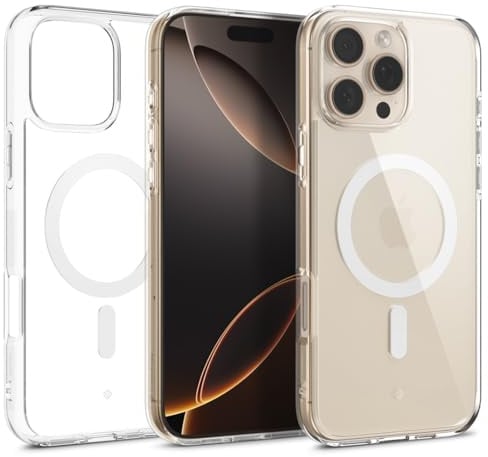 Caseology Capella Mag für iPhone 16 Pro Max Hülle [Ultraklar] Magnetischer Fallschutz in Militärqualität mit Seitlichem Griffmuster, Schutzhülle für iPhone 16 Pro Max – Clear White