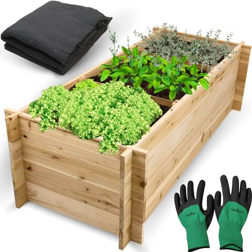 holz4home® Pflanzkasten mit 3 Fächern 140x60x40 cm I inkl. Vlies & Gartenhandschuhe I Holzrahmen ohne Boden I Blumenbeet Gemüsebeet für Garten Terrasse Balkon I Hochbeet Blumenkasten