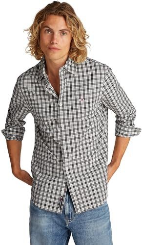 Tommy Jeans Homme TJM Reg Poplin Check Shirt Dm0dm20885 Chemise L/S, Black (Black Small Check), M EU