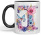 Vixar Letter J Mug, Floral Flowers Butterfly Alphabet Letter J Monogram Watercolour Ceramic Coloured Mug Cup for Tea Coffee Hot Brew 330ml 11Oz Gift (Black)