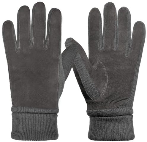 Harssidanzar Damen Winter Wildleder Handschuhe Thermal Wolle Fleece gefüttert Outdoor Wärme SL024EU,Grau,Größe XL