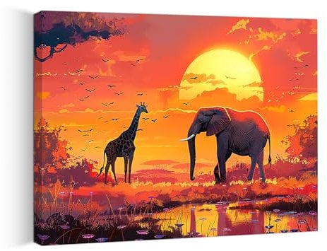 Piy Painting Tableau sur Toile paysage, Impression sur Toile Girafe, Tableau Decoration Murale pour Chambre, Salle de Bains, Salon, Cadeau d’anniversaire, Cadre en Bois Intégré, 40x30cm
