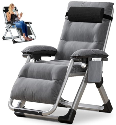 Ryuhic - Sedia a sdraio pieghevole, portata massima: 200 kg - Zero Gravity, con cuscino di sostegno, portabicchieri, extra large, regolabile, per patio, giardino, spiaggia, piscina