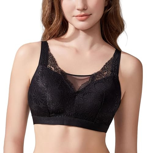 GHAKKE Soutien-Gorge de Mastectomie en Dentelle pour Femmes - Bra à Couverture Complète pour Prothèse Mammaire en Silicone (Black, 3XL)