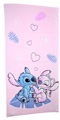 My sweety pop Strandtuch für Kinder – Badetuch – Kinder – 70 x 140 cm – 100 % Baumwolle – Urlaub – Geschenkidee (Stitch und Angel – Rosa)