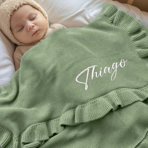 Bestickte Babydecke, personalisierte Namensdecke, individuelle Decke mit Namen, Strickdecke für Baby, für Babypartys, Neugeborene, Kinderzimmer, Decke (80 x 100 cm)