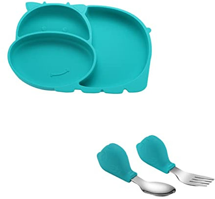 VICASKY Plato De Dividido Para Bebé Set De Vajilla Infantil Con Cucharas y Tenedor Entrenamiento Para Comidas Diseño Divertido En Con Animales