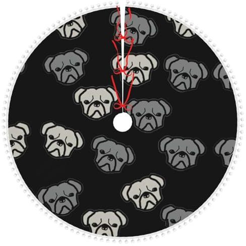 Weihnachtsbaumdecke mit amerikanischer Bulldogge, mit Pompon, für Weihnachten, Urlaub, Party-Dekorationen