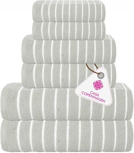 Casa Copenhagen Ecstatic 6-teiliges Handtuchset – Grauviolett, 600 g/m², 2 Badetücher, 2 Handtücher, 2 Waschlappen aus weicher ägyptischer Baumwolle für Badezimmer, Küche und Dusche